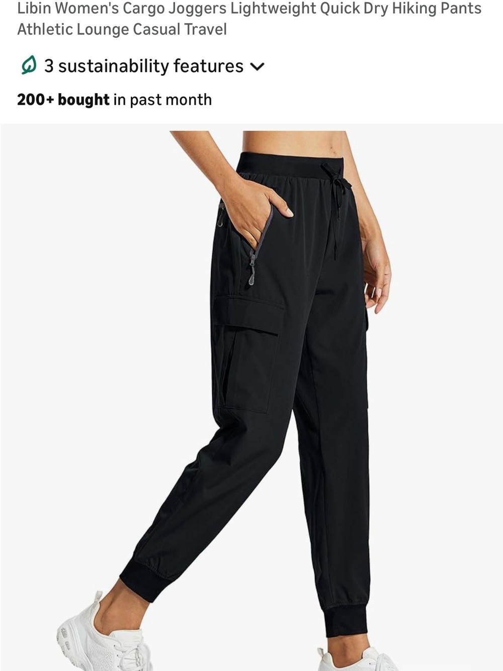 NWT Women's Black Cargo Jogger Pants with Drawstring Waist